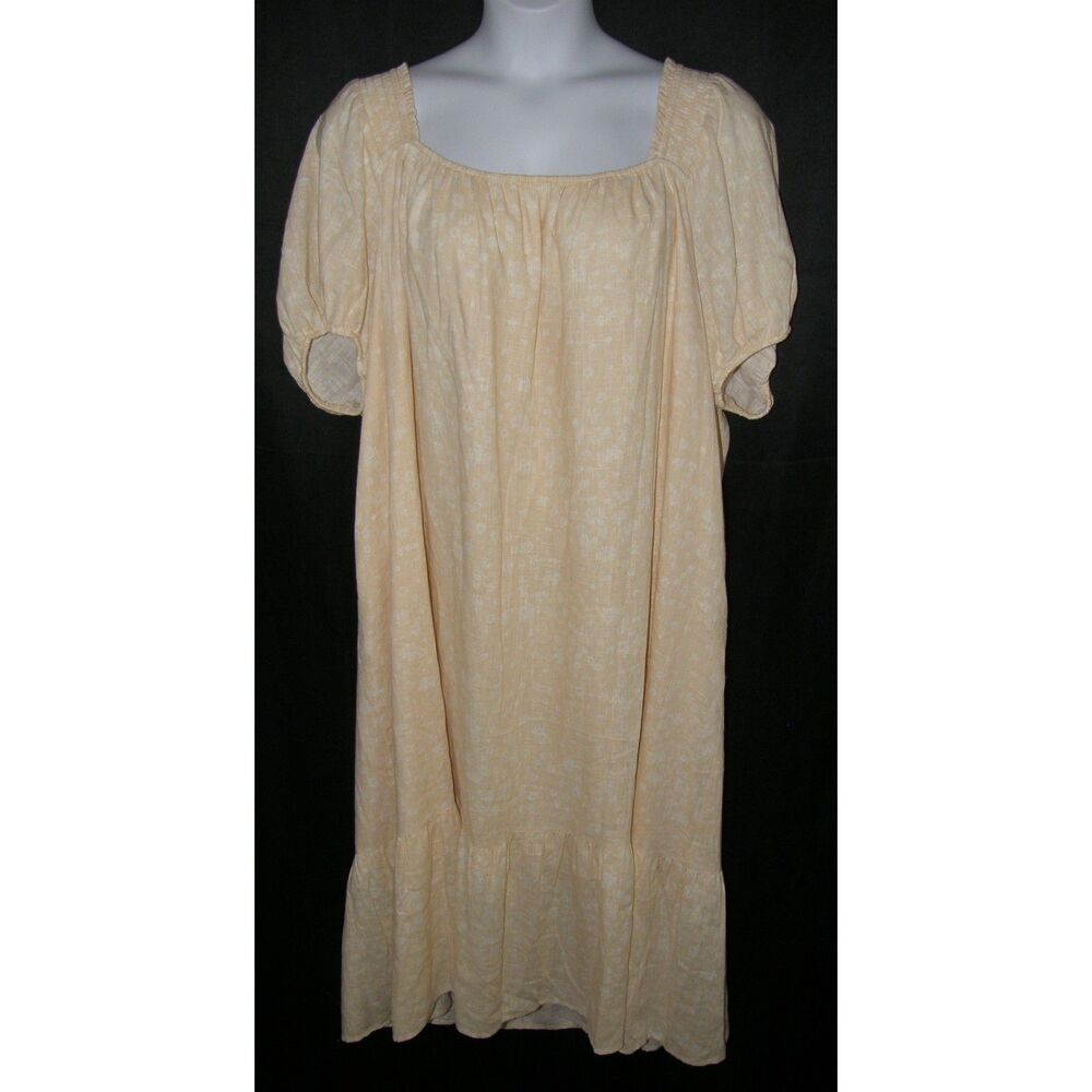 Creamy Beige Plus Sz 22/24 Lined Linen Blend Midi Dress Side Pockets LANE BRYANT